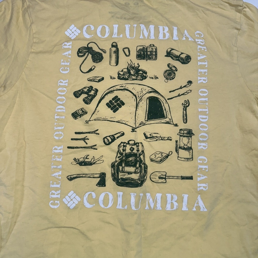 Columbia Graphic T Shirt Mens Medium Yellow Camping Outdoor Hiking Cotton